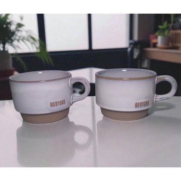 Hearth & Hand Magnolia Mug “RESTORE” Coffee Mug Stackable Stoneware Cup Set Of 2 - Picture 1 of 10